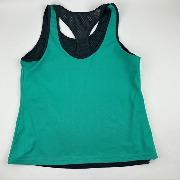 Athletic Tank Top Womens Green Black Two Layer Racer Back - Picture 6 of 7